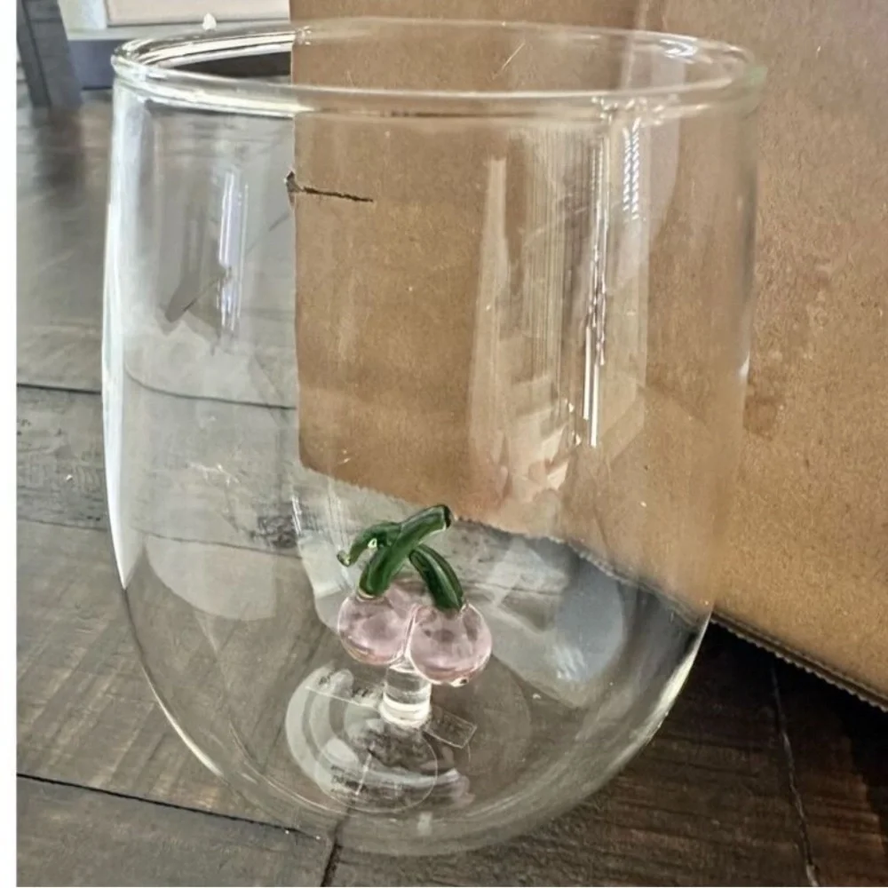 Anthropologie Cheerie Cherry Icon Stemless Wine Glass New - Picture 2 of 2